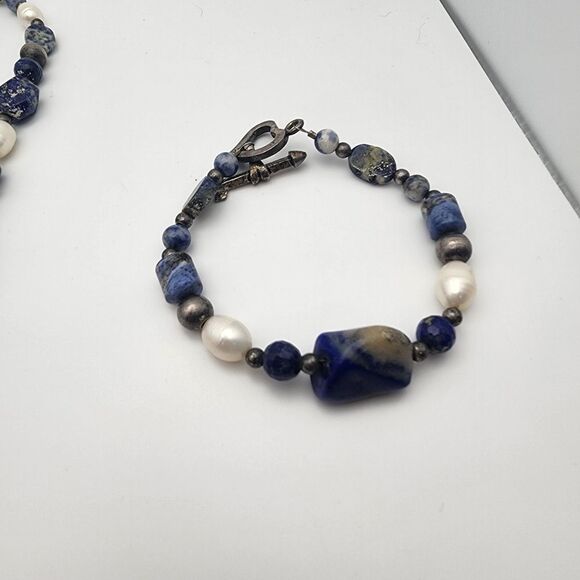 Sodalite, Lapis, & Pearl Necklace & Bracelet Set - Picture 7 of 7